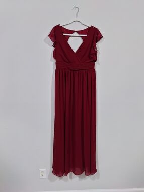 Ever Pretty Burgundy Maxi Dress NWT Flutter Sleeve Formal Dress Size 10